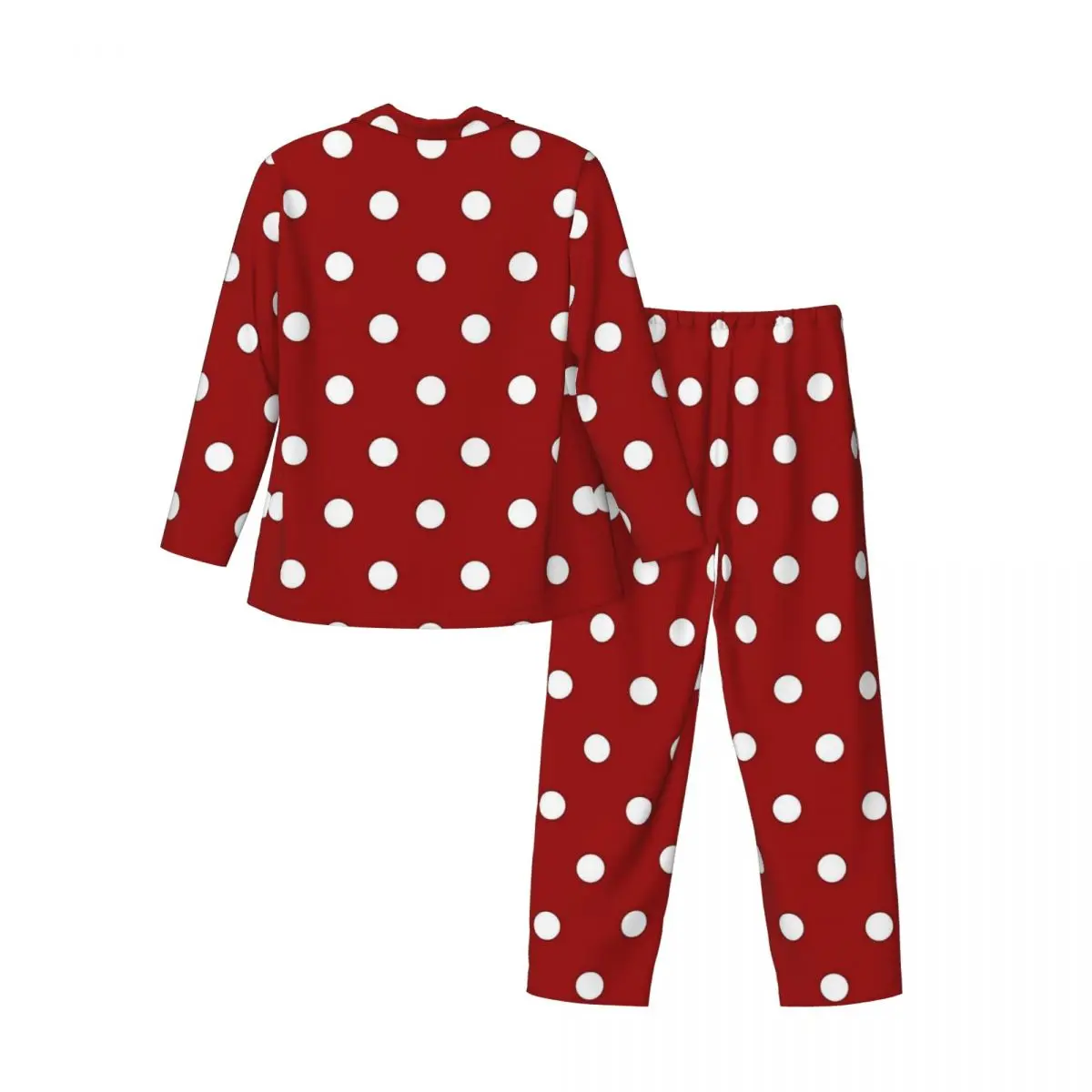 Red And White Polka Dots Print Pajama Sets Cute Sleepwear Unisex Long Sleeve Casual Room 2 Pieces Home Suit Large Size