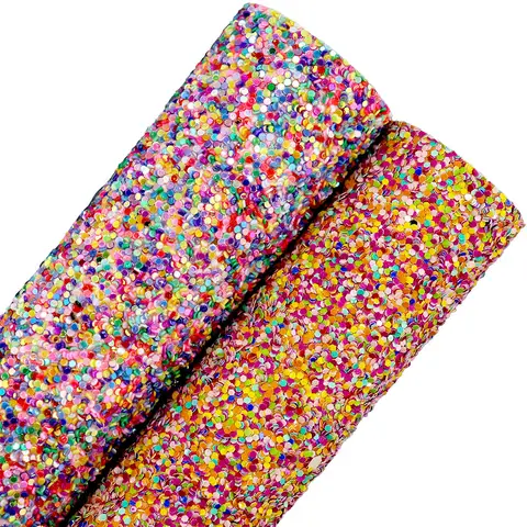30x134cm Mix Red Yellow Purple Chunky Glitter Fabric With Felt Cloth Backing Leather Roll For Bows Earring Decoration  DT019