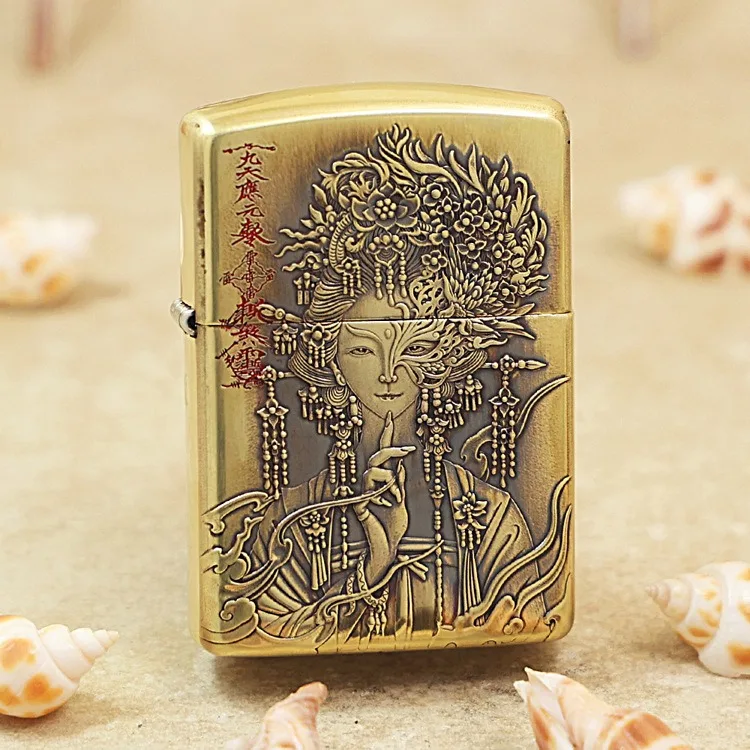 

Genuine Zippo Nine tailed fox yao guai oil lighter copper windproof cigarette Kerosene lighters Gift anti-counterfeiting code