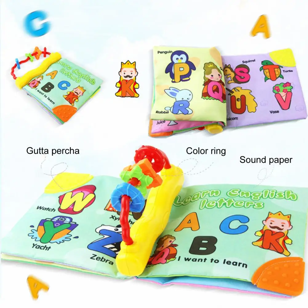 

Cloth Book Cartoon Animal Fruit Pattern Built-in Sound Paper Learning Development Toy Crinkle Book Cloth Rattle Toy Gift