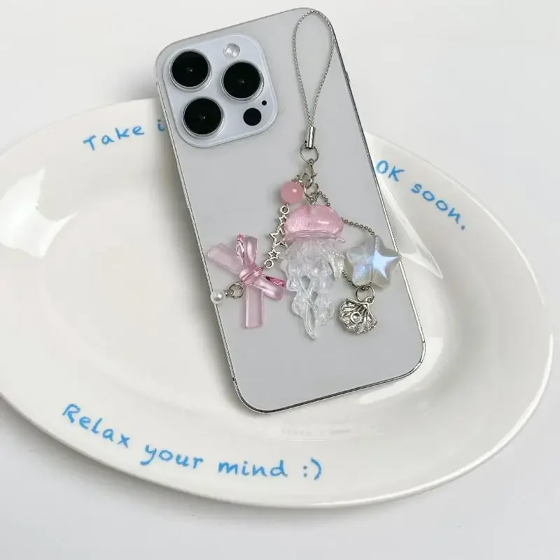 الوردي قنديل البحر الهاتف سحر نجم البحر حورية البحر ذيل السمكة القوس حبة Fairycore المفاتيح المحفظة المدرسية مفتاح السيارة ديكور المجوهرات #4