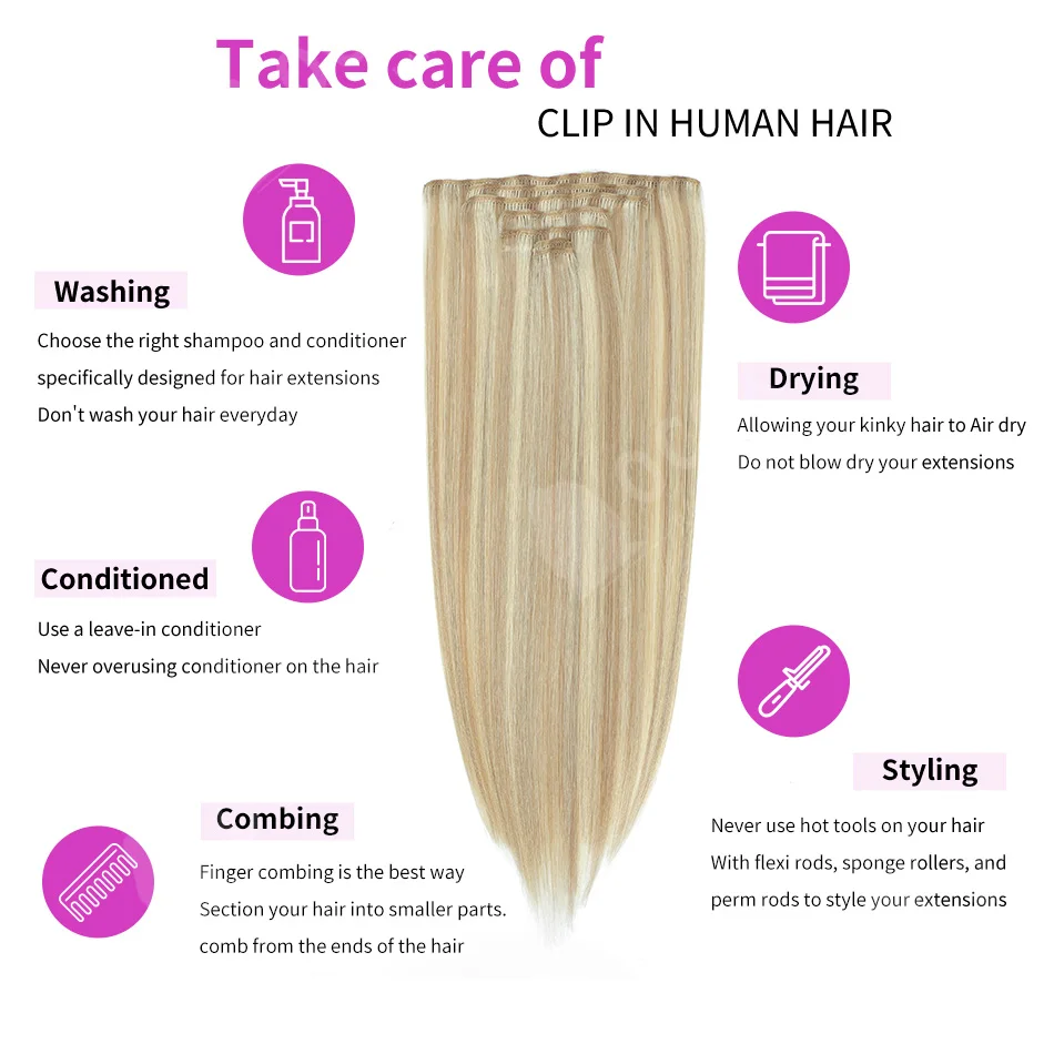 Clip in Hair Extensions Real Remy Human Hair Invisible Natural Straight Silky Weft, Daily Wear for Women Color 613 Light Blonde