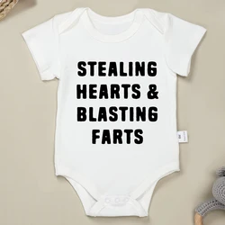 Creative New Baby Girl Boy Cotton Onesie Stealing Hearts and Blasting Farts Letter Print Funny Infant Clothes Comfy Breathable