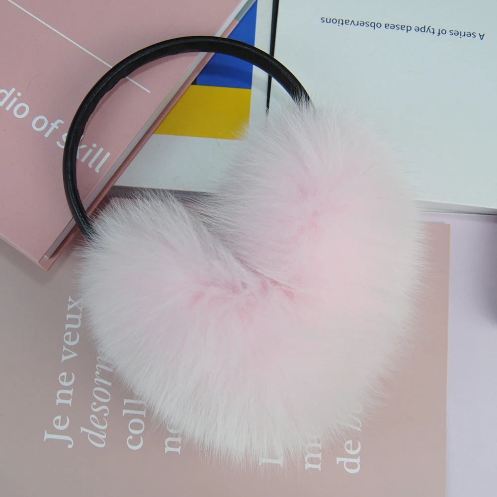 New Arrival Women Plush Genuine Fox Fur Earmuff Winter Lady Big Pompoms Fox Fur Fluffy Earmuffs Warm 100% Real Fox Fur Ear Cover