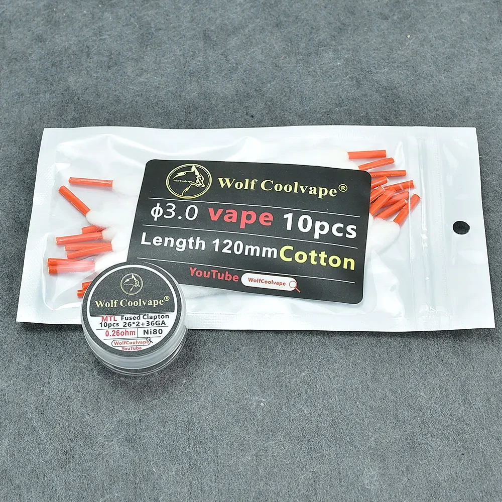 Wolfcoolvape NI80 Pre-Built Heating Wire Vape Coil Fused Clapton 1.2Ω 0.26Ω MTL Coils with Cotton for RDA RTA RBA
