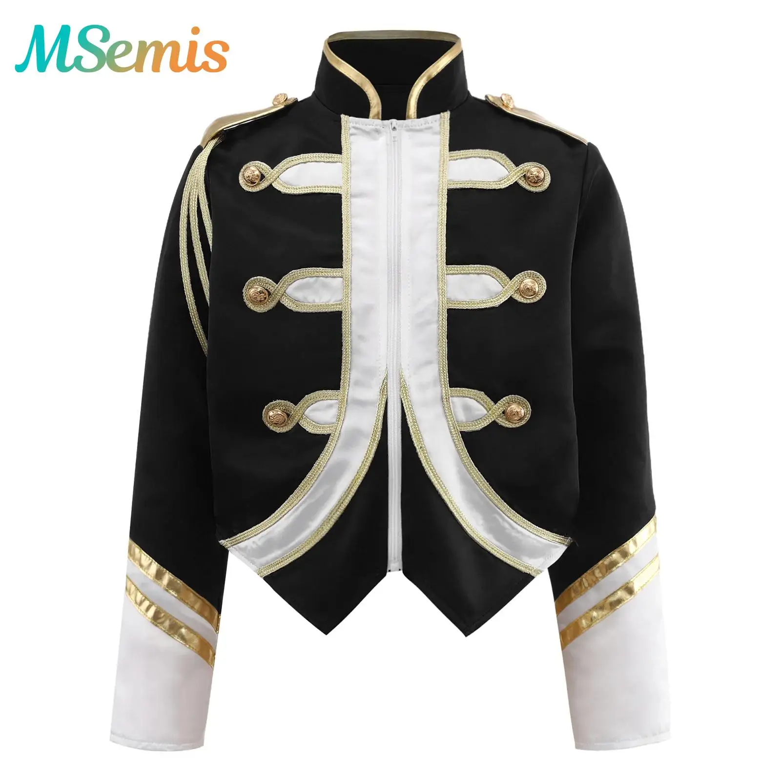 

Boys Fairy Tale Drum Trumpet Royal Honor Guard Uniform Long Sleeve Zip Up Coat Marching Band Jacket Circus Ringmaster Costume