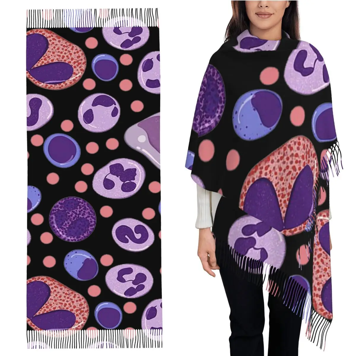 

Large White Blood Cell Pattern Scarf Tassel Scarves for Women Soft Warm Shawls and Wraps Long Fall Winter Shawl Wrap