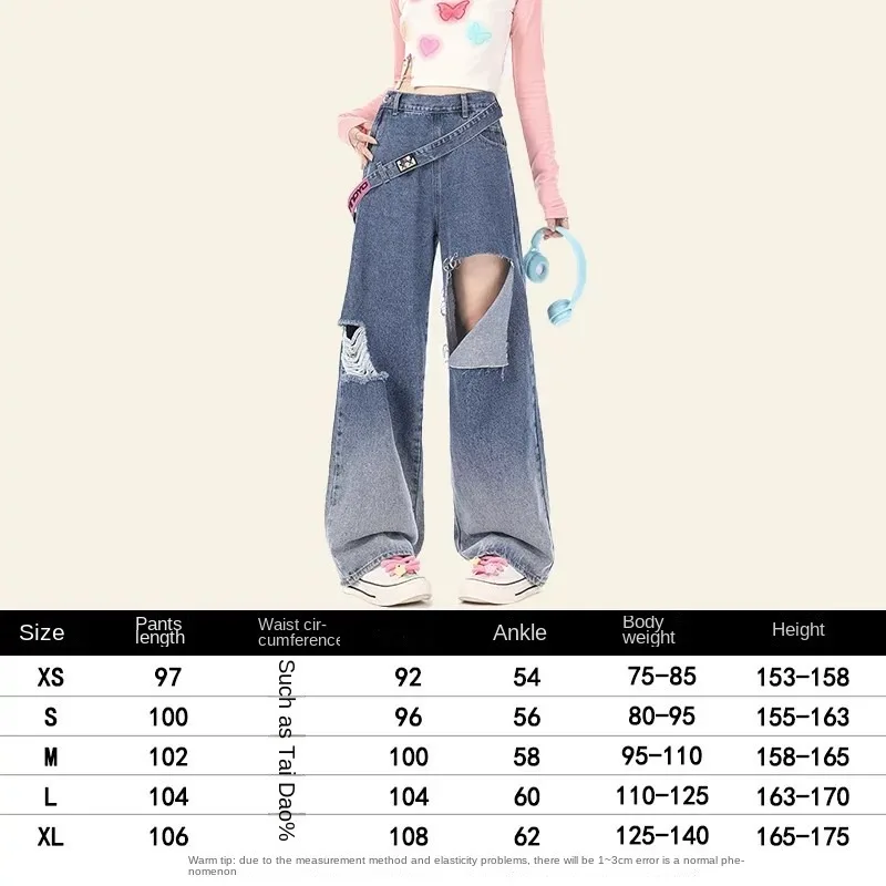 

Women's Vintage Gradient Washed Distressed Destroyed Wide Leg Jeans Loose Casual Daily Denim Pants Summer 2026
