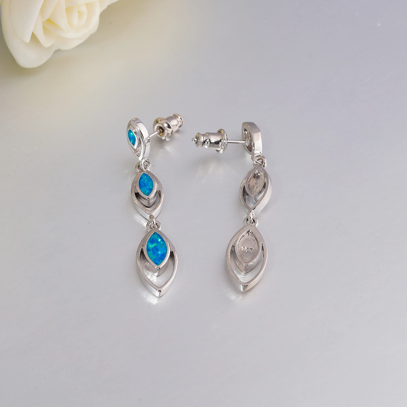 CiNily Fashion Blue Fire Opal Dangle Earrings for Women Small Circle Drop Earrings Simple Elegant Style Jewelry Gifts