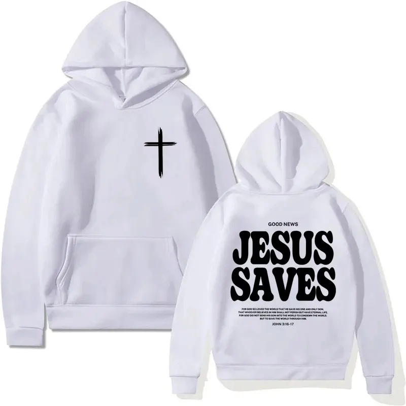 Christian Jesus Saves Bible Verse Print Hoodies Men Women Harajuku Oversized Sweatshirt Winter Casual Popular Hoodie Streetwear