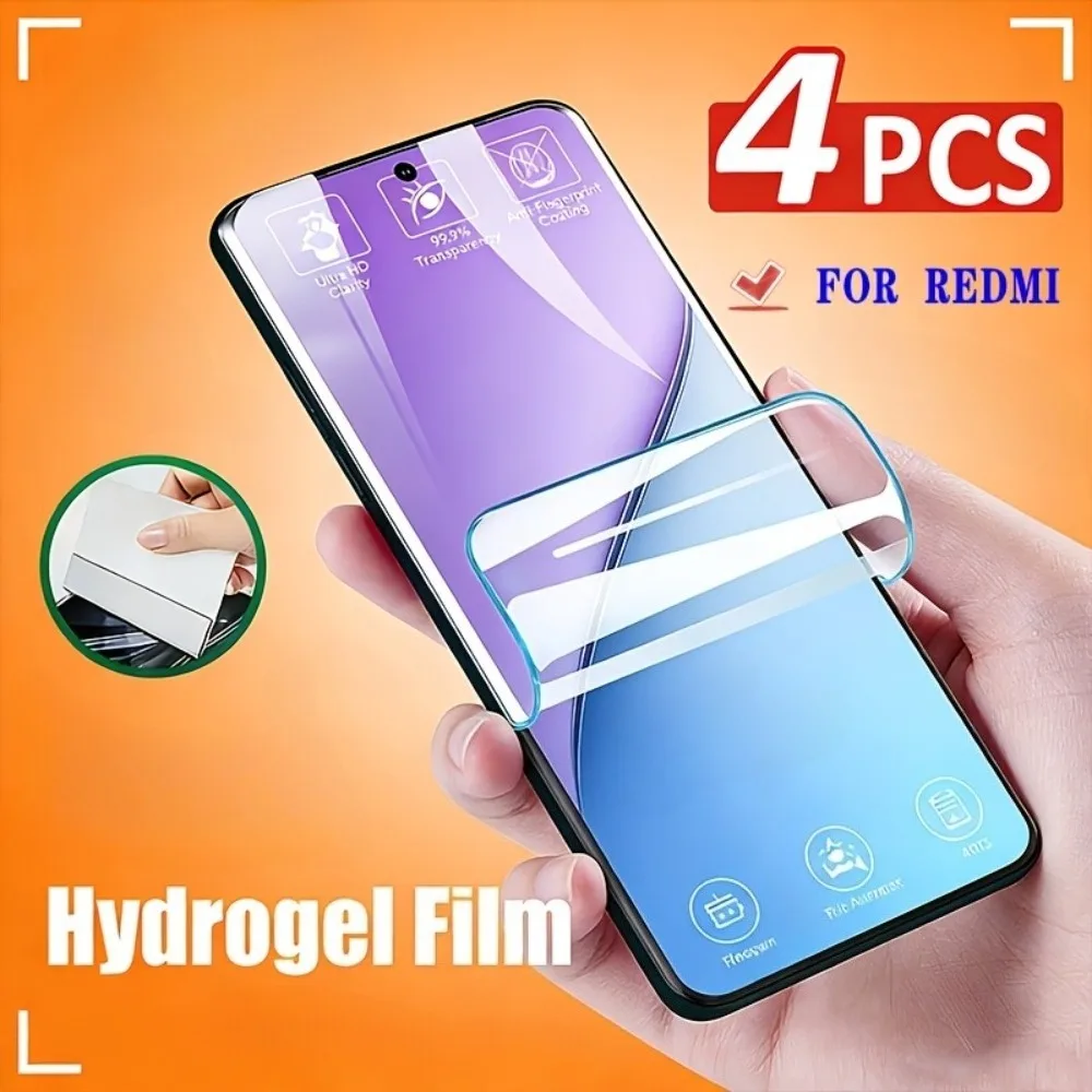 4 Stück Ultra-Klare Hydrogel-Folie für Redmi Note 15 14 13 Pro Plus 14S 12S 11S 10S 12 11 10 9 Pro Kratzfeste Displayschutzfolien