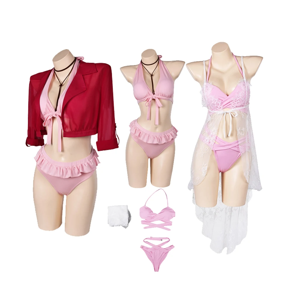 Aerith Beach Swimsuit Fantasy Gainsborough Cosplay Costume FF7 Fantasia Outfits Halloween Carnival Party Suit