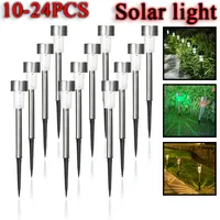 Stainless Steel Solar Garden Light 10-24PCS Outdoor Solar Powered Lamp Lanter Waterproof Landscape Lighting Yard Lawn Decoration