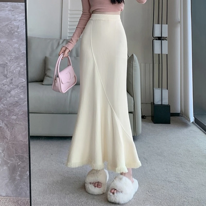

Autumn Winter Knitted High Waist Women's Mermaid Skirts Patchwork Elegant Office Fishtail Long Skirts Female 2025 New