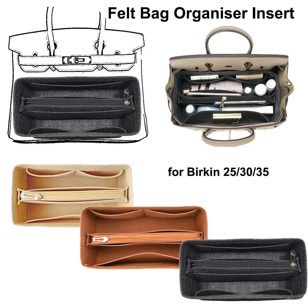 New Felt Handbag Insert Bag Multi-Pocket Travel Liner Bag Portable Bag Organizer for Birkin25/30/35