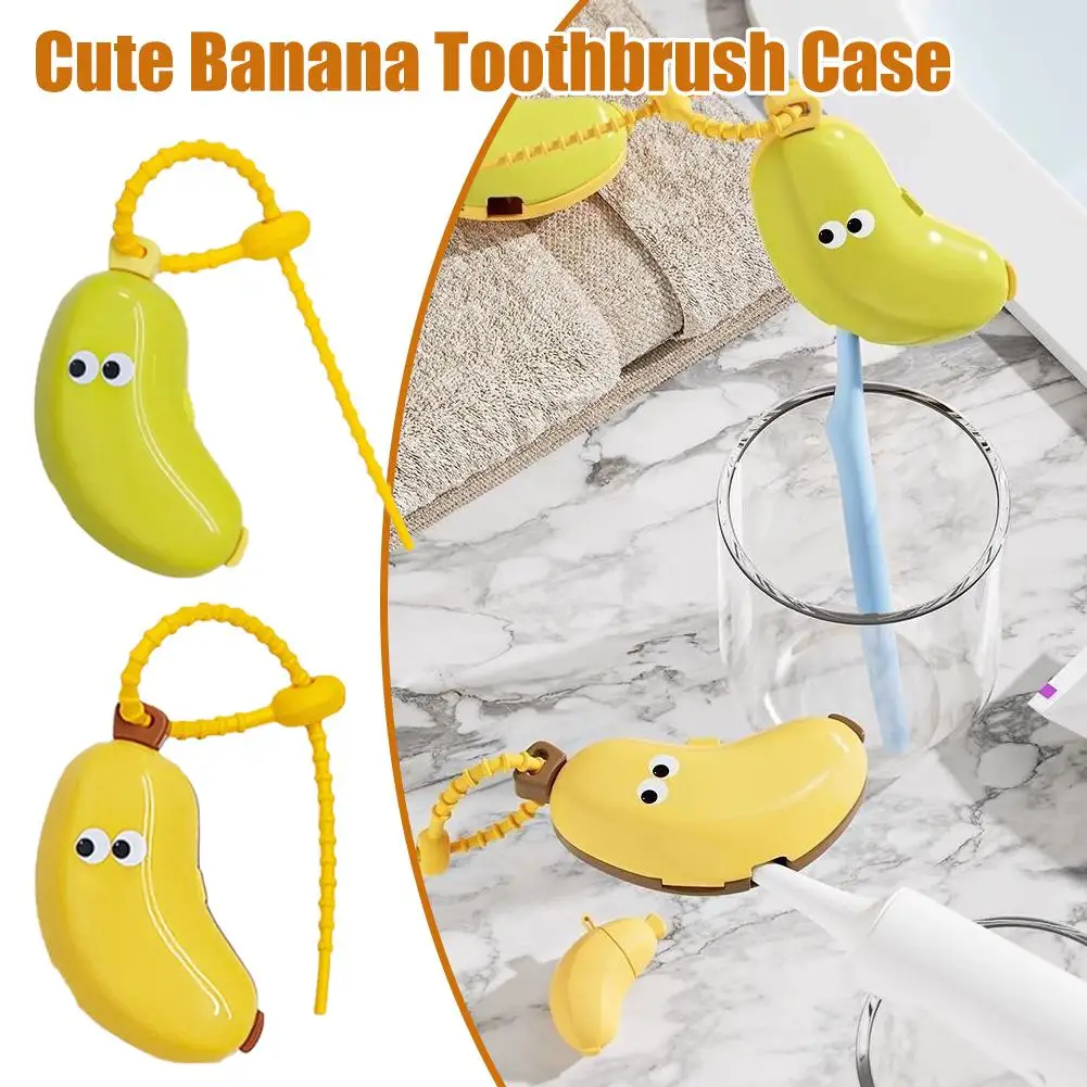 Funda para cabezal de cepillo de dientes de viaje con estuche de almacenamiento de pasta de dientes, tapa protectora para cepillo de dientes, estuche portátil con forma de plátano