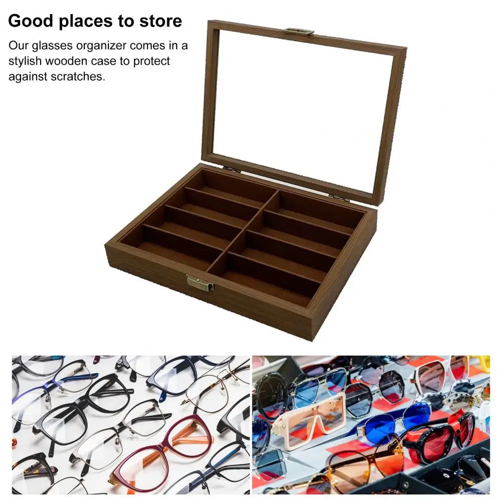 Glasses Organizer Display Case Wooden Sunglasses Eyeglasses Organizer with Display Case for Multiple Glasses Watches Jewelry