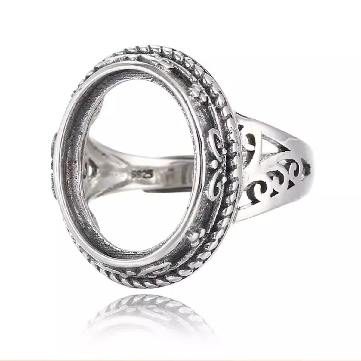 

Ring Blank (12x16mm Oval Blank) Adjustable 925 Silver Ring Base for Oval Cabochon