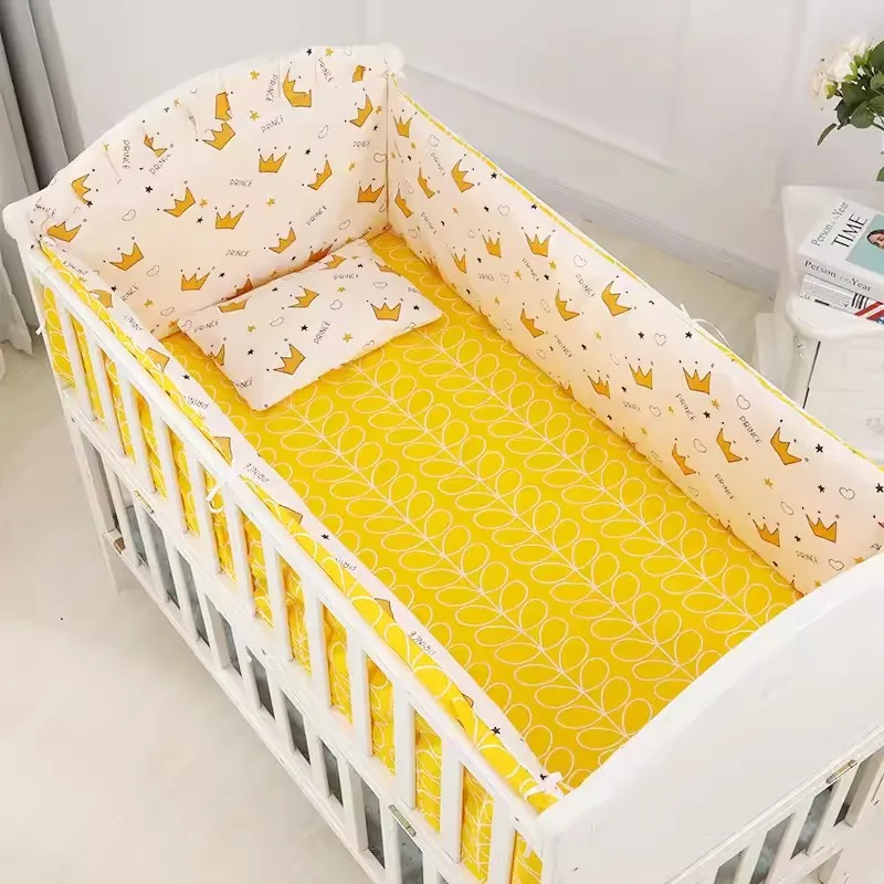 6PCS Cotton Cot Baby Bedding Set Baby Bed Sheet Comfortable Newborn Cotton Anti-collision include( 4Bumpers+Sheet+Pillow)