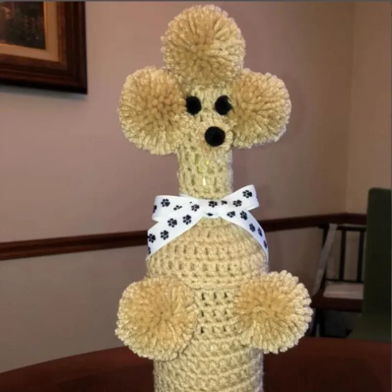 DIY Ręcznie tkany zestaw kubków dla psa z kreskówek Dekoracja butelki czerwonego wina Zestaw antypoślizgowy Wakacyjne dekoracyjne ozdoby na biurko