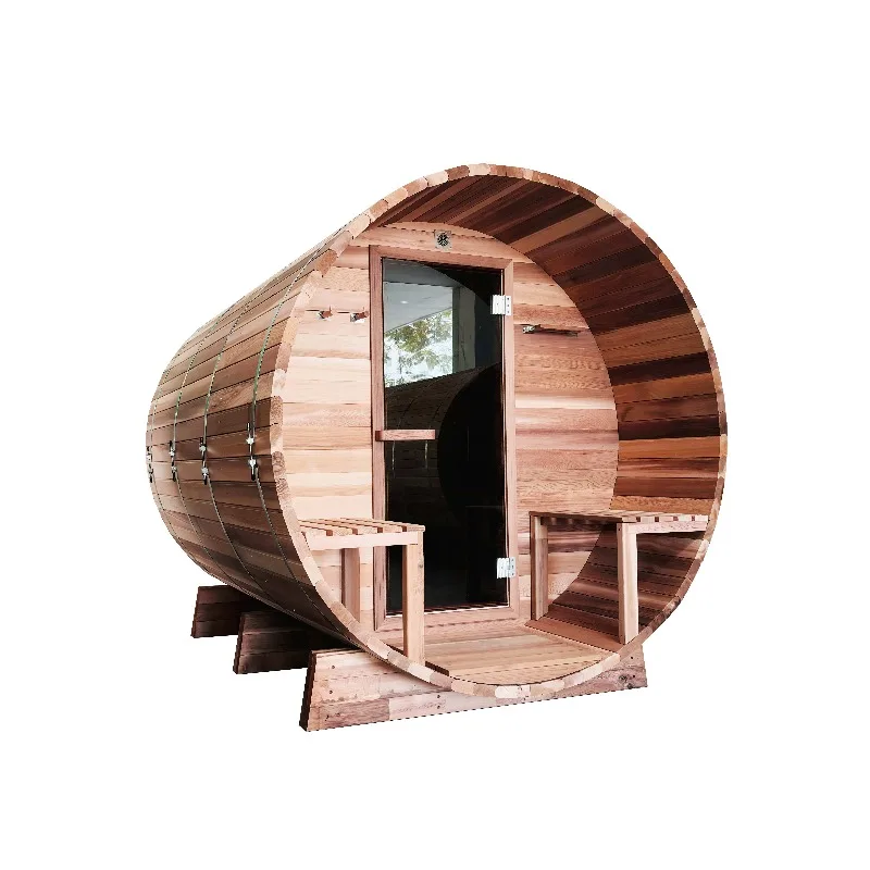 Customized 2-6 Person Outdoor Wood Barrel Sauna, Canadian Red Cedar Eco-Friendly Dry Steam Sauna, Plug-Powered Design