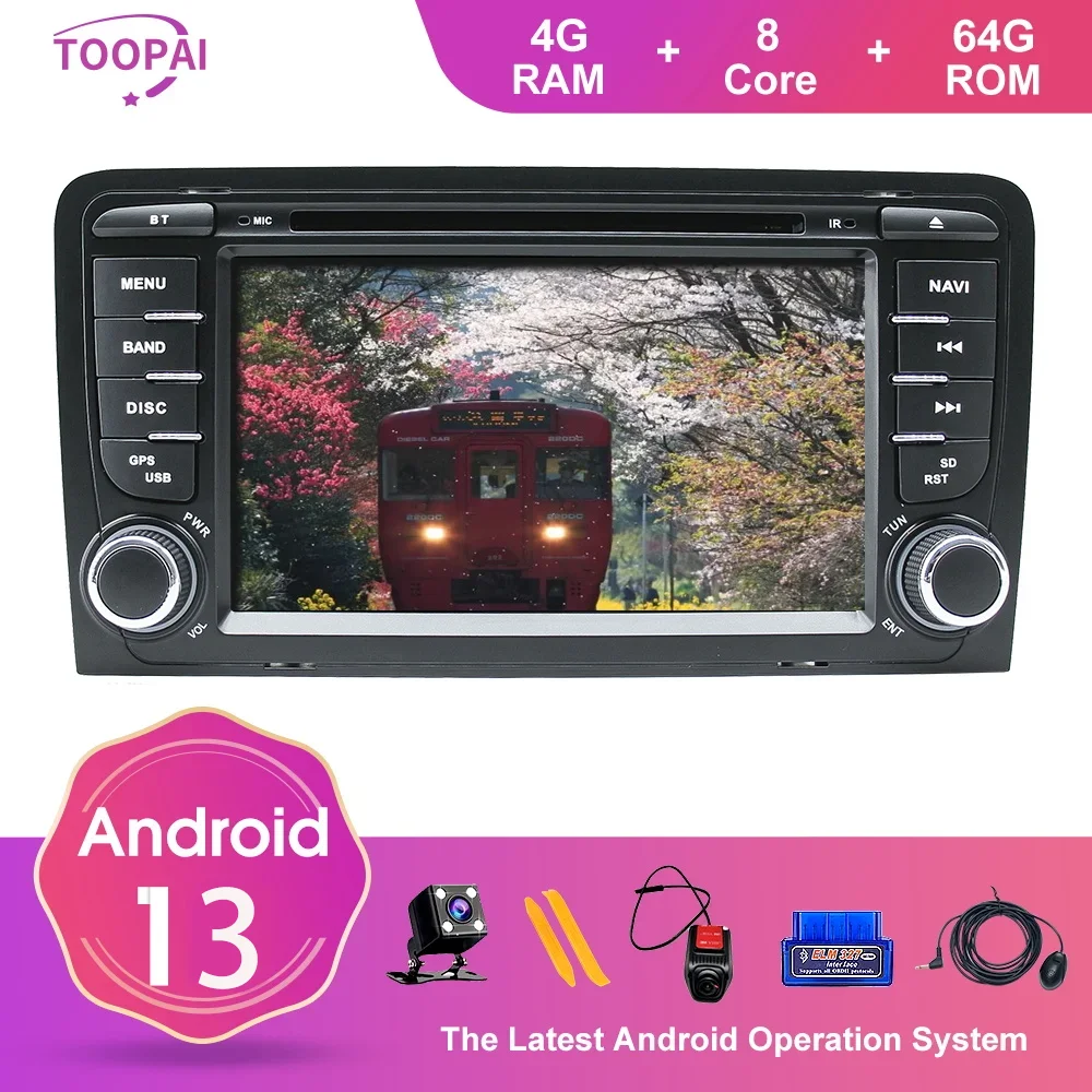 

TOOPAI 7" Android 13 For Audi A3 S3 2002-2013 Auto Radio Car GPS Navigation Multimedia Player Head Unit Stereo CD DVD Player