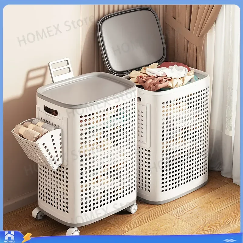 Large Capacity Laundry Basket with Lid Household Dirty Clothes Hamper for Bathroom High Appearance Storage Bin Organizer