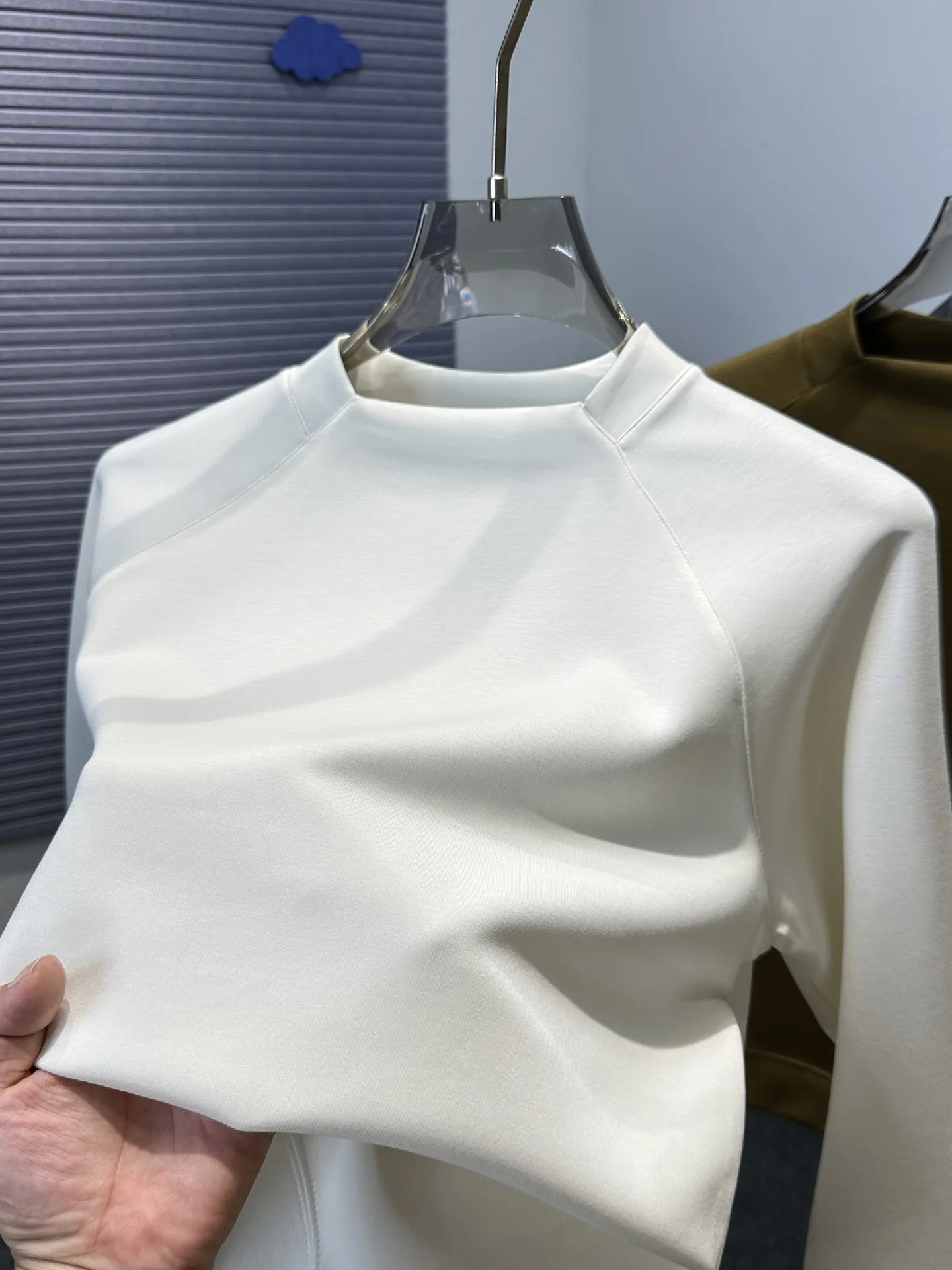 

High-End Modal Cotton Men's Long Sve Base irt Trendy White Splice Sweatirt Casual Sle round Ne Regular Fit Polyest...