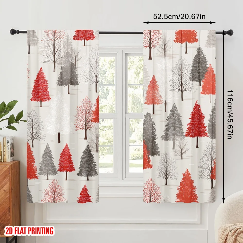 2pcs,2D plane printing Curtains&Window Treatment Christmas tree forest Versatile Polyester (without rod) Decorations Inside