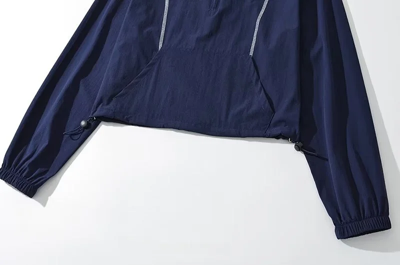 سترة نسائية خفيفة الوزن بسحاب وياقة عالية من ستريت سلي كوي دراي، ملابس رياضية خارجية بخصر مرتفع