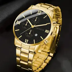 1Pcs Men's Fashion Trend Three Eyes Luminous Needle Roman Calendar Digital Steel Band Quartz Watch Business Casual Men's Watch