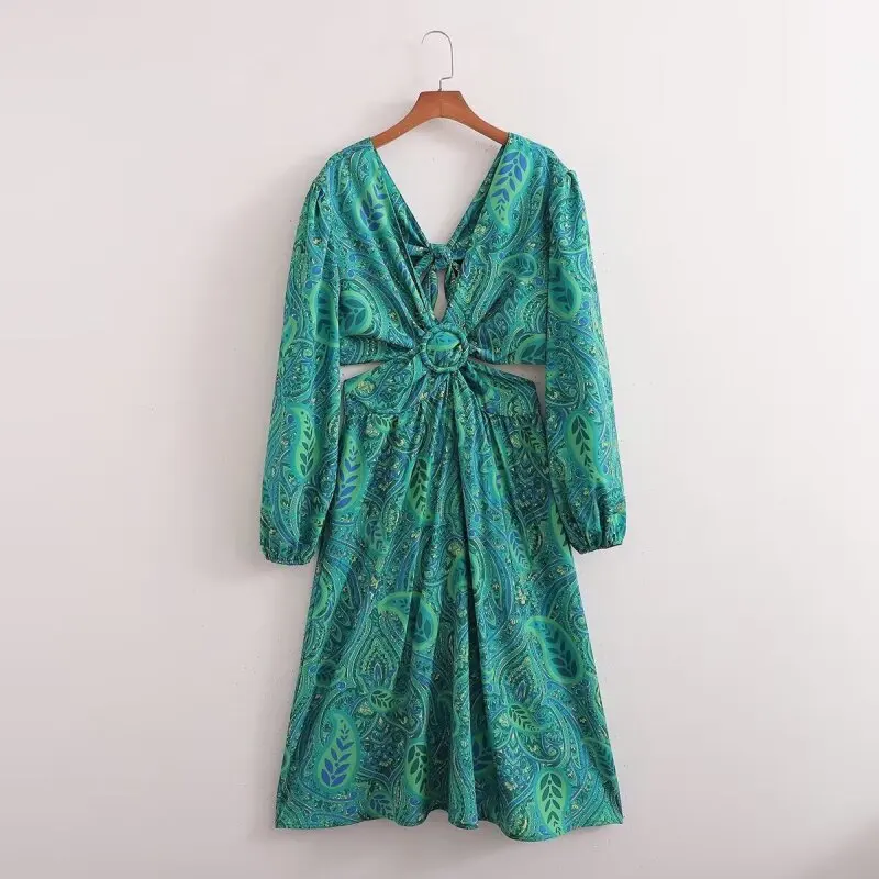 فستان نسائي مجوف بدون ظهر وأكمام طويلة وعقدة ربطة عنق أنيق للحفلات المسائية #2