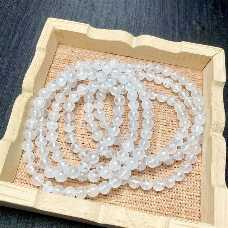 

Natural White Ghost Quartz Triple Circle Bracelet Women Romantic Crystal Stone Handmade Jewelry For Lovers 1pcs 5.5mm