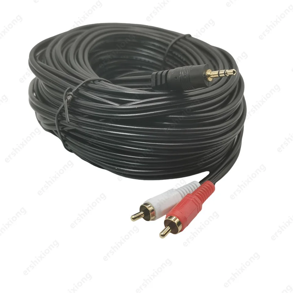 10m 15m 20m 3.5mm wtyczka łącze typu Jack do 2 RCA męska muzyka Adapter Stereo kabel Audio linia AUX do telefonów dźwięk telewizora głośników