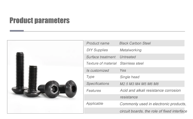 3-150pcs DIN7991 Black Steel 10.9 Hex Socket Countersunk ISO7380 G10.9 Round Allen Hexagon Socket Screw M2 M2.5 M3 M4 M5 M6 M8