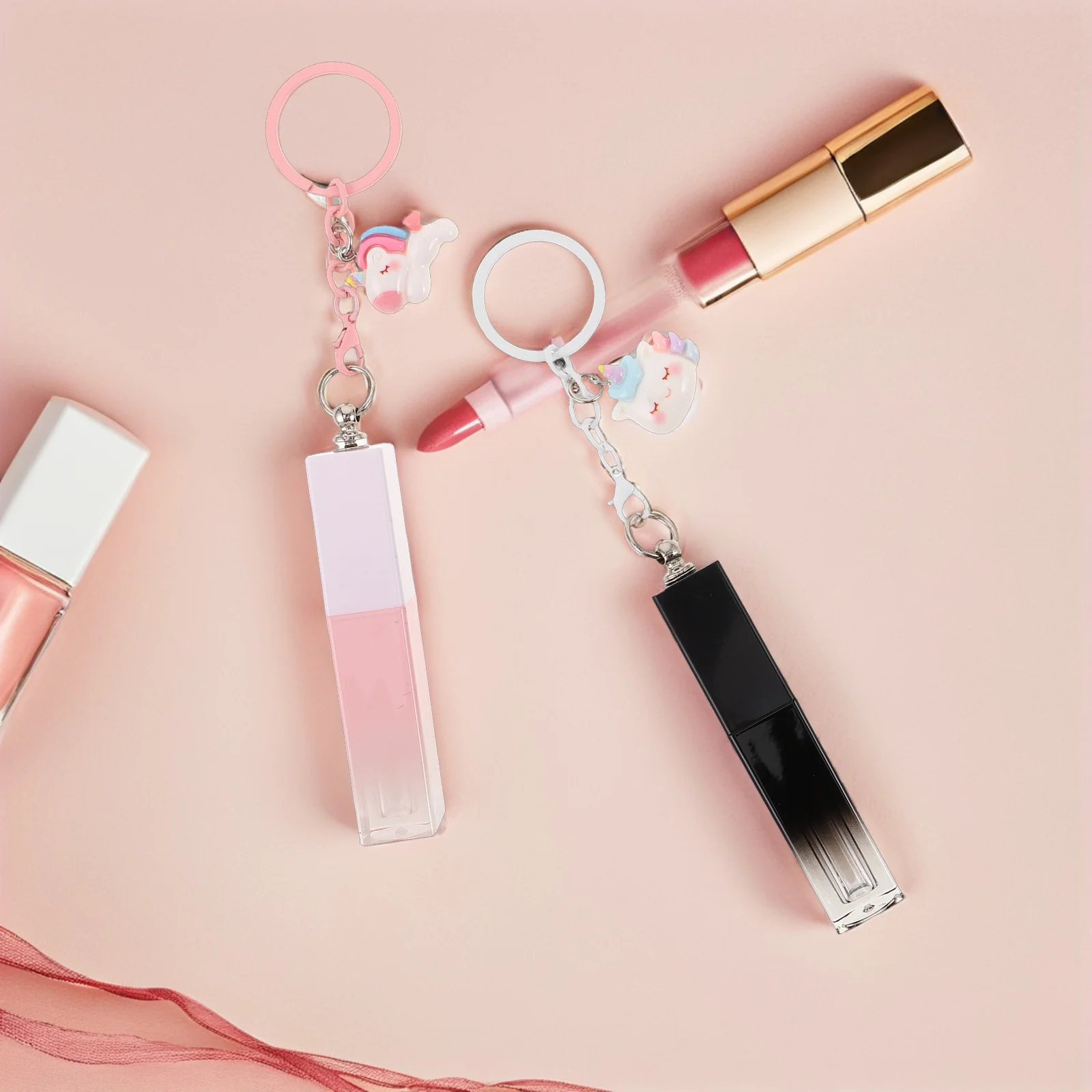 4 قطعة 3 مللي أنابيب ملمع الشفاه الفارغة إعادة الملء تصميم متدرج مع سلسلة المفاتيح لطيف حاوية محمولة DIY بها بنفسك بلسم الشفاه ماكياج النساء #2