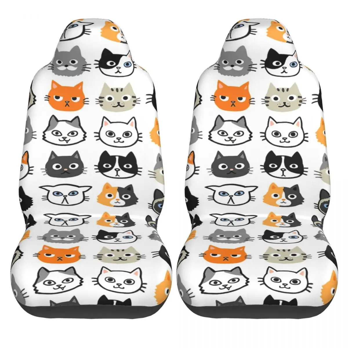 Assorted Cat Faces,Cute Quirky Kitty Cat Car Seat Cover Custom Printing Universal Front Protector Accessories Cushion Set