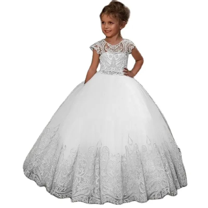 Puffy Flower Girl Dress Hot Selling Layers Satin Bow Kids Princess Dress Bow Shoulder Kids First Communion Dresses