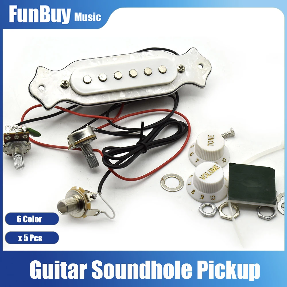 

5Pcs Colorful 6String Guitar 500K Control Line Sound Hole Pickup 1Tone1Volume for Cigar Box 6 String Acosutic Guitar