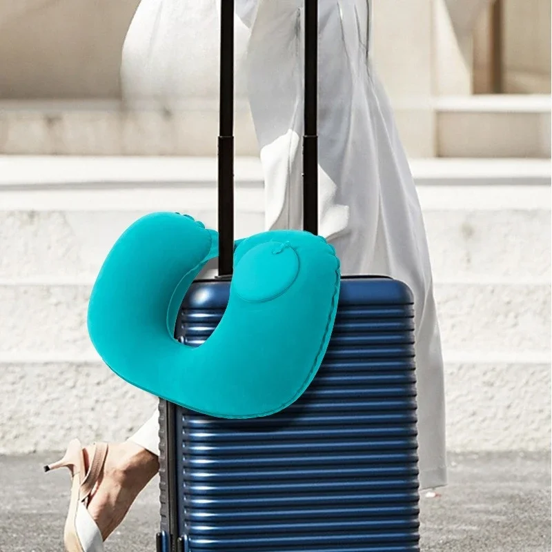 Portable Compact Inflatable Travel Pillow U-Shaped Neck Support Airplane Camping Essentials Press to Fill Feature