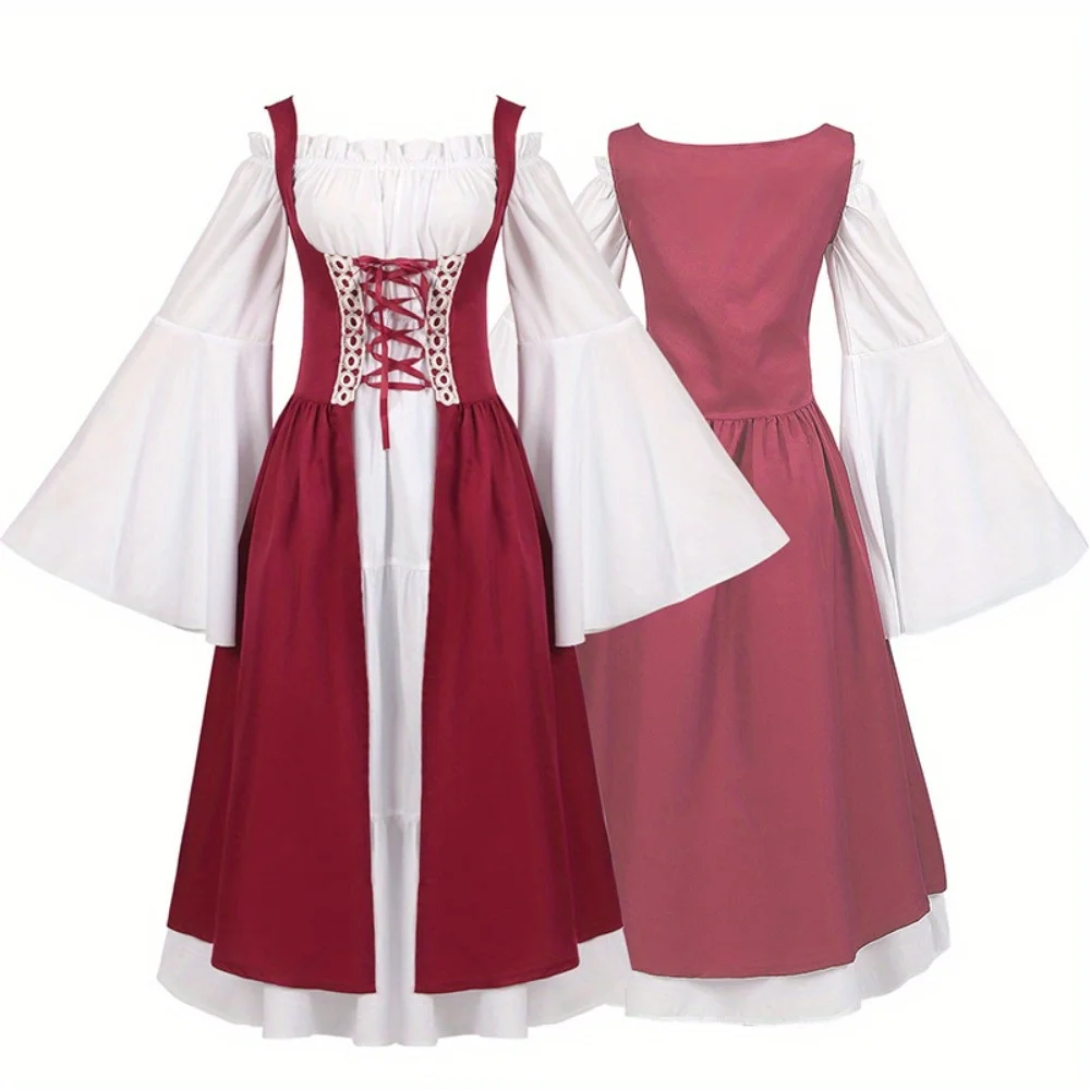 

Винтажное средневековое европейское и американское женское платье: длинное платье с завязкой на талии на Хэллоуин - сценический костюм