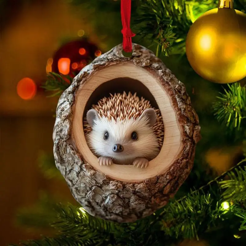 Christmas Ornaments 2D Animal Cute Christmas Acrylic Pendant Animal Raccoon Owl Squirrel Hedgehog Bunny Bird Wildlife decoration