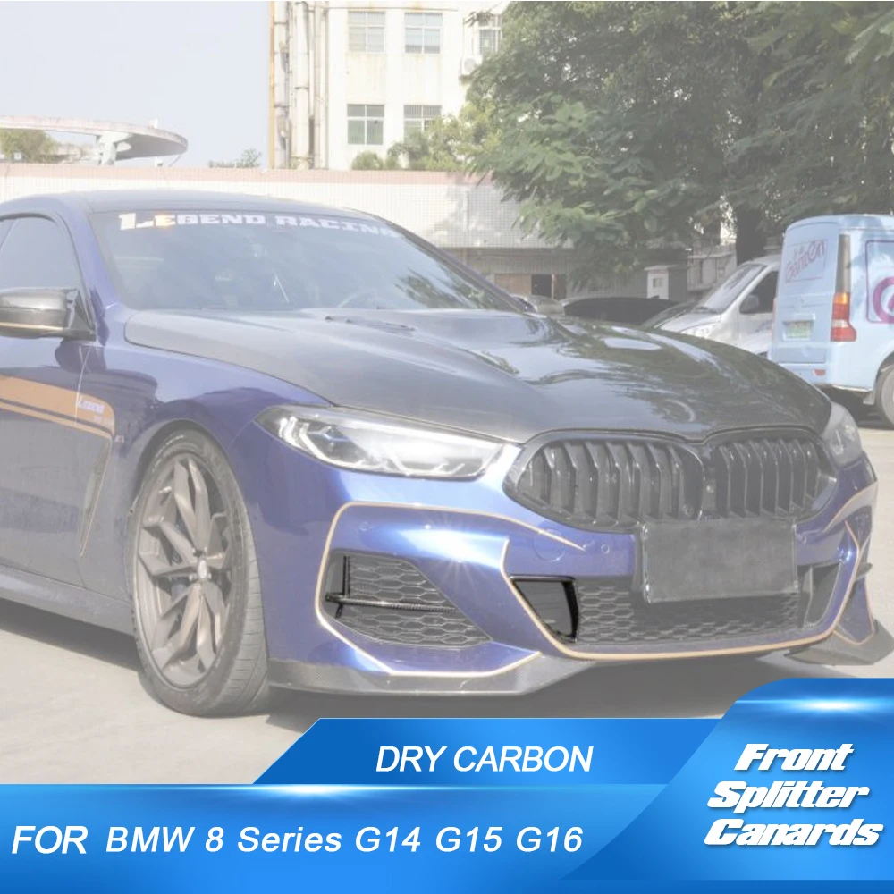 Dry Carbon Fiber Car Front Bumper Canards for BMW 8 Series G14 G15 G16 M Sport 2018 - 2021 M850i Car Bumper Fins Splitters 4PCS