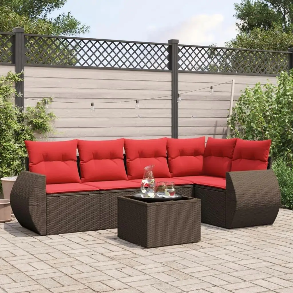 

Comfortable 6 Piece Brown Rattan Patio Sofa Set with Soft Cushions for Outdoor Garden Furniture