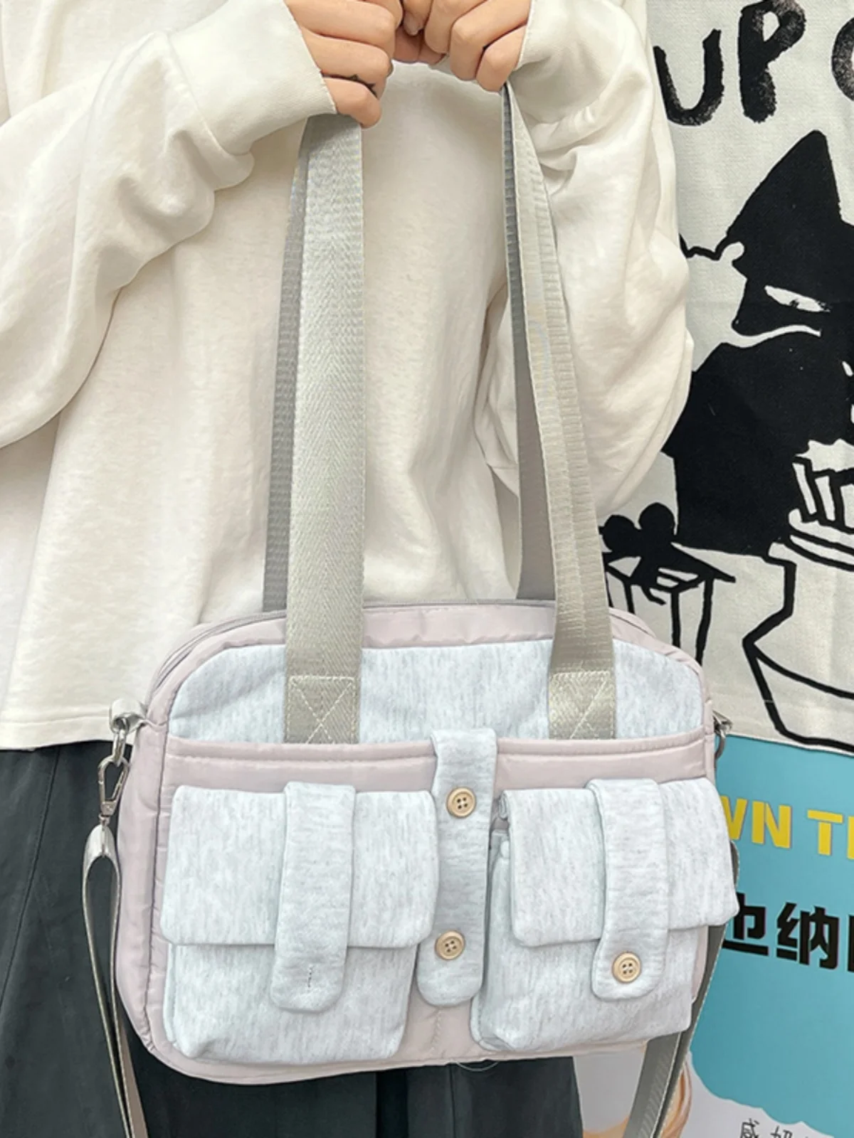 South korea Trendy Brand  Button Pocket Bag Women 2024 New Multi-pockets Large Capaci Shoulder Shoulder Tote Bag