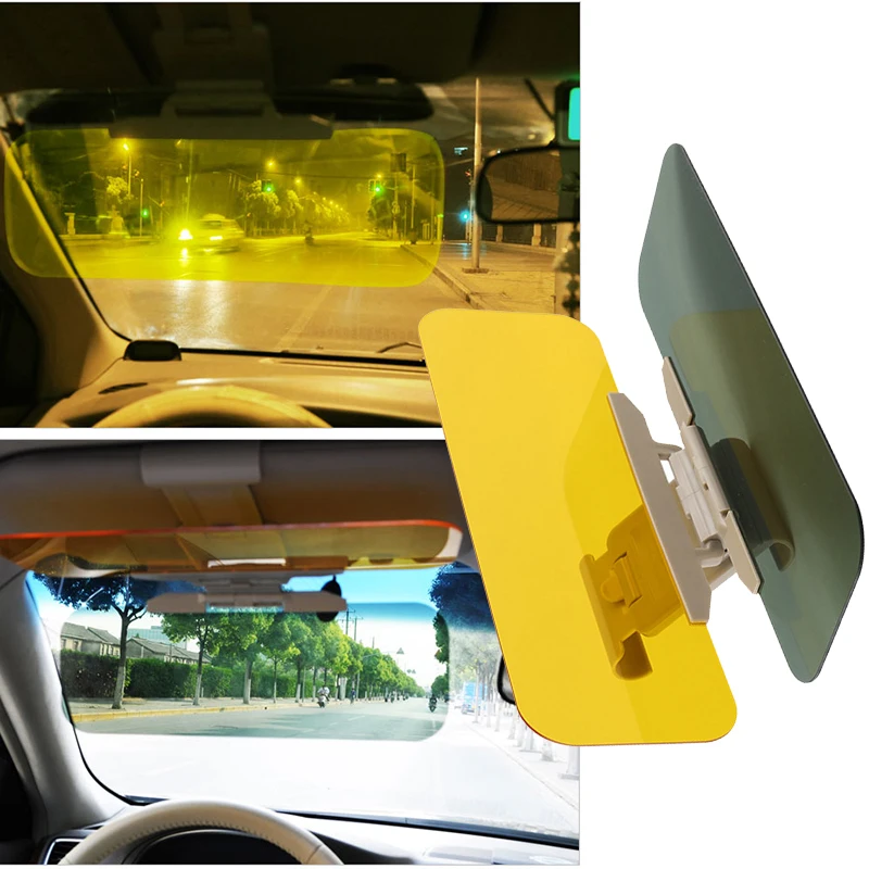 Clip-on Car Sun Visor Goggle, Day and Night, Anti-UV, Anti-Dazzle Sun Block Sunshade, Rotatable, Clear Driving Mirror, 2 in 1