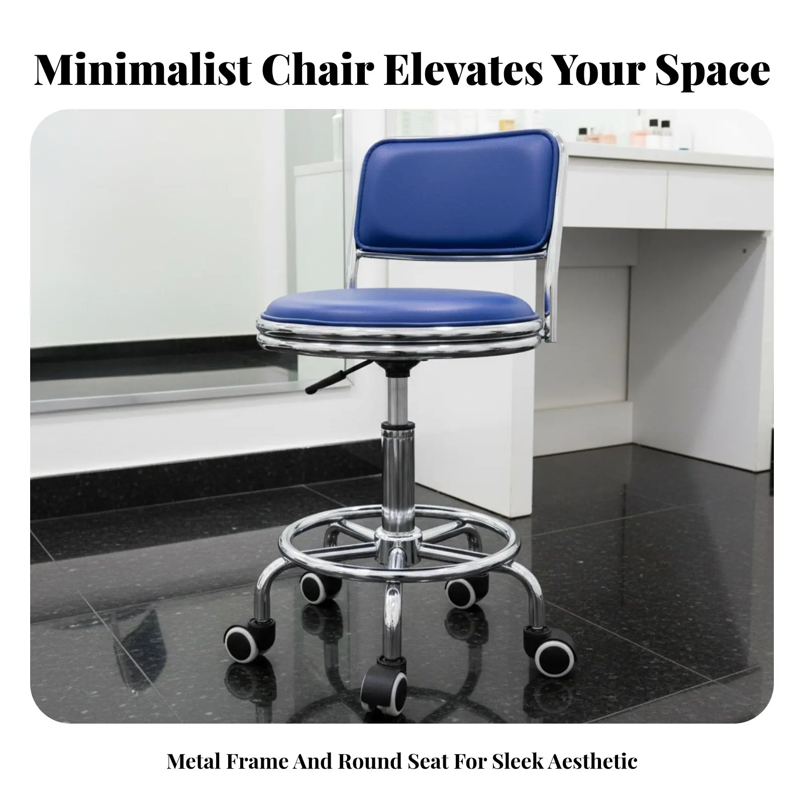 Adjustable Pedestal Stool 360-Degree Rotate Adjustable Lowrear Stool Modern Design With Footrest for Reception Area, Restaurant