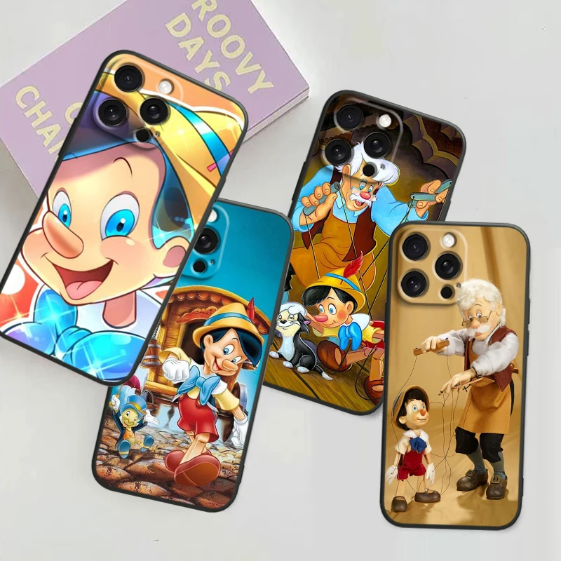 Disney Pinocchio Cute For iPhone 15 14 13 12 11 XS XR X 8 7 SE Pro Max Plus Mini Black Back Phone Case