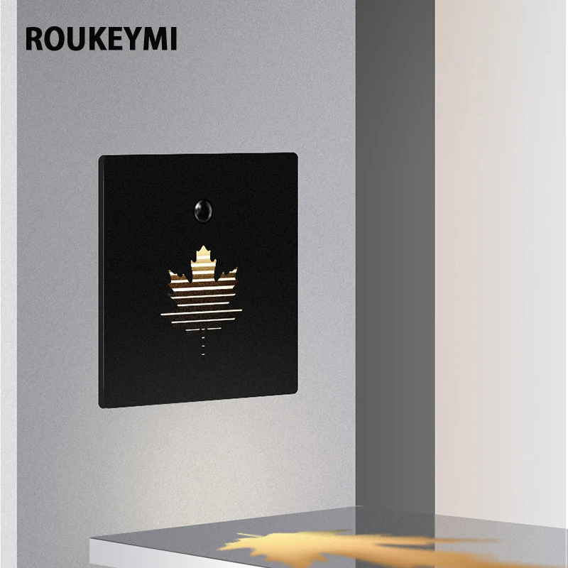 ROUKEYMI Indoor Magnetic Stairs Lamps Ressessed Sensor Step Ladder Sconce Home Decor Waterproof Exterior Aluminum Led Wall Light