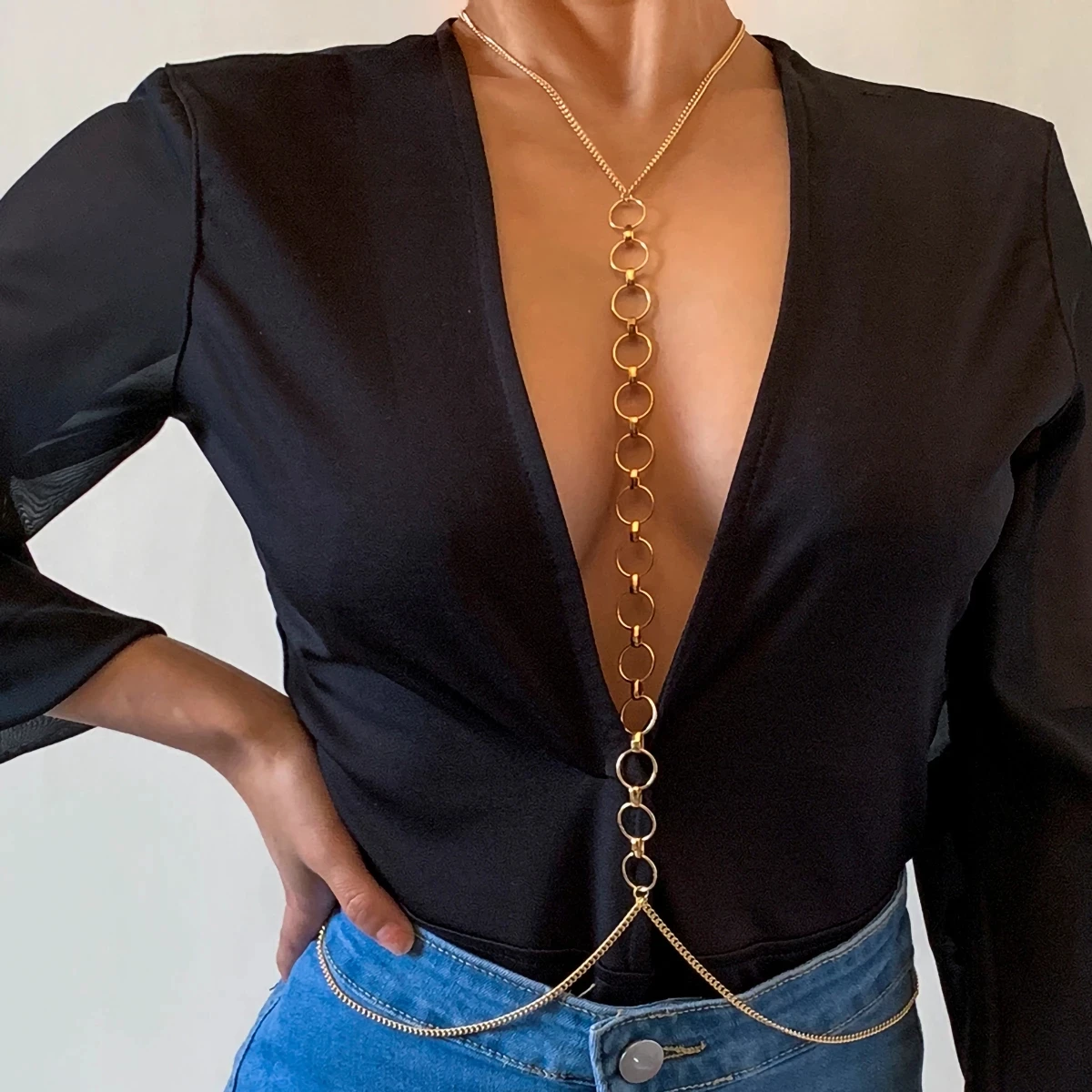IngeSight.Z Simple Style Chain Necklace Belly Body Chain Fashion Sexy Copper Sequins Body Chain Jewelry for Women Beach Party